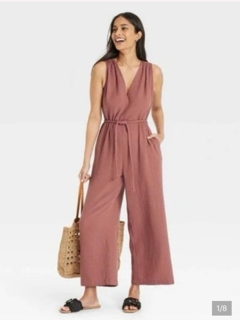 Universal ThreadsWomen's Jumpsuit Sleeveless Gauzy Pockets 100% Cotton Pink.